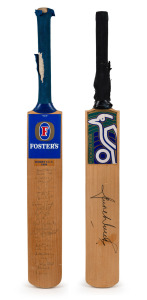 A SHANE WARNE signed "Kookaburra" full-sized cricket bat; together with another full-sized bat signed by the 1994 SURREY team including Adam Hollioake, Graham Thorpe. and Martin Bicknell. (2 bats).