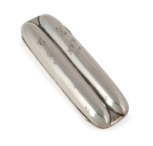 H.W. STEVENSON: Sterling silver pocket cigar case, length 13cm, engraved to the lid 'C.L. to H.W.S. 15-7-20'. Weight: 86g.