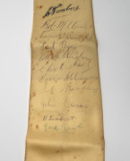 ESSENDONS 1949 and 1950 PREMIERSHIPS: A gold-coloured silk tie bearing the original signatures of 15 Essendon players, mostly members of the teams that won the back-to-back premierships. Noted Dick Reynolds, Alan Dale, Bob Syme, John Coleman, Norm McDona - 3