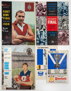A group of FINALS Football Records: 1963 Second Semi-Final; 1963 Grand Final; 1968 Preliminary Final; 1968 First Semi Final; and, 1969 First Semi-Final. (Total: 5); all hole-punched.