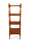 A rare Australian figured huon pine four tier wotnot with single drawer and well turned tapering column supports on brass castors, Tasmanian origin, circa 1840, 138cm high, 46cm wide, 38cm deep - 3