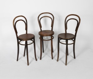 A set of three antique Bentwood cafe bar stools, 19th/20th century, 94cm high
