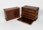 Australian blackwood and pine two door miniature cabinet; together with an antique timber lift-top toolbox, (2 items), the larger 48cm high