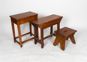 Three Australian Baltic pine stools, 19th and 20th century, the largest 62cm high