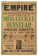 EMPIRE "MISS LUCILE BENSTEAD", antique theatre poster mounted on masonite board, 75 x 50cm overall