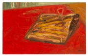 ARTIST UNKNOWN, two abstract artworks, oil on canvas, one signed lower right (illegible), the larger 46 x 72cm overall