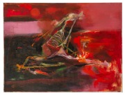 ARTIST UNKNOWN, two abstract artworks, oil on canvas, one signed lower right (illegible), the larger 46 x 72cm overall - 2