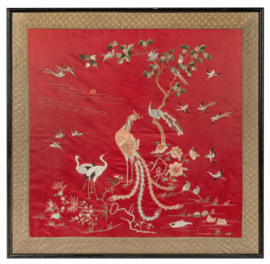A framed Chinese silk embroidery, 20th century, 83 x 84cm overall