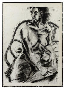 ARTIST UNKNOWN, (nude study) charcoal and crayon, signed lower right (illegible) and dated "'96", 83 x 60cm, 93 x 66cm overall