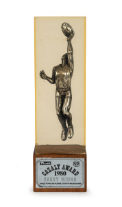 Barry Round's 1980 Truth Newspaper Cazaly Award, with text 'Most Popular Player, South Melbourne', height 31cm.