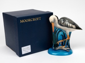 MOORCROFT "Shearwater Moon Heron" English pottery statue by Emma Bossons, in original box of issue, circa 2005, impressed factory mark and artist details to base, 18.5cm high