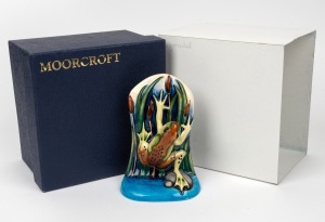 MOORCROFT "Shearwater Moon Frog" English pottery statue by Emma Bossons, in original box of issue, circa 2005, impressed factory mark and artist details to base, 14.5cm high