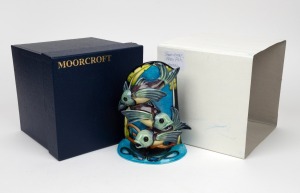 MOORCROFT "Shearwater Moon Fish" English pottery statue by Emma Bossons, in original box of issue, circa 2005, impressed factory mark and artist details to base, 18.5cm high