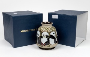 MOORCROFT "The Family" English pottery vase with panda decoration by Marie Penkethman, in original box of issue, circa 2010, impressed factory mark and artist details to base, 15cm high