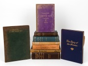 Nine assorted books, mostly Australian themes, including "The History of Prahran", "Seven Colonies of Australasia", "The Merino", "The Old Bus", "The Story of the Anzacs", "Australia in the Great War", "Hand Book of Destructive Insects of Victoria", "High