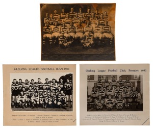 GEELONG FOOTBALL CLUB: 1951 and 1952 Premiership Team photographs, by Bryan Marshall, individually mounted on backing card, with the printed names of the team members and officials, both in VG condition, together with photograph of the 1931 Premiership te