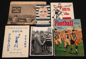 GEELONG MISCELLANY: An original photograph of Sir Dallas Brooks (Geelong ticket-holder #1), shaking hands with Geelong captain Fred Flanagan at the presentation of the 1952 Premiership flag; a 1953 Argus Football Portrait of Fred Flanagan, a copy of "Geel