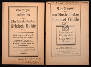 1931-32 "The Argus and The Australasian Cricket Guide. Records and Personalities of the South African Players - Complied by Old Boy of The Argus and The Australasian" endorsed "Major G.A. Street, with the Author's Compliments", 16pp with images, printed b