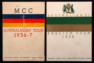 'M.C.C. Australasian Tour 1936-7' Orient Line itinerary and English team souvenir brochure, with details of the English team members and their photographs, together with the "Australian XI English Tour 1938" Orient Line itinerary and team information broc