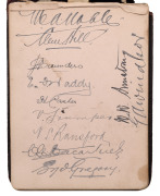An autograph book started in December 1907 by Geoffrey Austin Street (1894-1940), with most pages still present. Noted a Queensland 1907 team (Armstrong, McLaren, Evans, Redgrave, Hartigan, etc.), a NSW team (Bardsley, Gregory, Carter, Kelleway), a Victor
