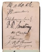 An autograph book started in December 1907 by Geoffrey Austin Street (1894-1940), with most pages still present. Noted a Queensland 1907 team (Armstrong, McLaren, Evans, Redgrave, Hartigan, etc.), a NSW team (Bardsley, Gregory, Carter, Kelleway), a Victor - 3
