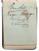 An autograph book started in December 1907 by Geoffrey Austin Street (1894-1940), with most pages still present. Noted a Queensland 1907 team (Armstrong, McLaren, Evans, Redgrave, Hartigan, etc.), a NSW team (Bardsley, Gregory, Carter, Kelleway), a Victor - 4