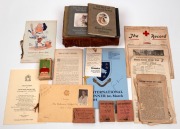 A collection remainder, in very mixed condition; including two Don Bradman flicker books; a Lindsay Hassett flicker book; a souvenir of the MCC dated 1935; a Complimentary Smoke Night programme for Canon E.S. Hughes (1928); the programme for Keith Miller'
