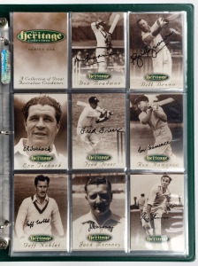 The 1995 Futera "The Heritage Collection - A Collection of Great Australian Cricketers", complete set [60], with 58 of the 59 player cards signed, including Don Bradman, Ray Lindwall, Neil Harvey & Graham McKenzie, Bill Brown, Arthur Morris, Colin McDonal