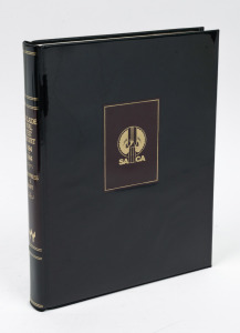 "ADELAIDE OVAL TEST CRICKET 1884 - 1984" by Whimpress and Hart, [Adelaide : Wakefield Press, 1984 1st ed.], From a deluxe limited edition of 299, this is #171, issued together with a gilt-embossed leather cricket ball signed by Don Bradman and all still i