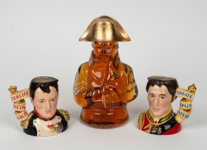 NAPOLEON and WELLINGTON pair of Royal Doulton limited edition character jugs; together with a Napoleon Brandy figural bottle, (3 items), the bottle 22cm high