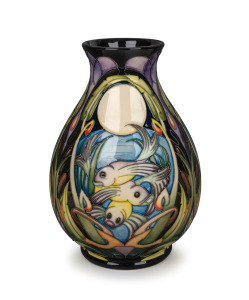MOORCROFT "Shear Water" English pottery vase by Emma Bossons, limited edition 84/150, in original box of issue, circa 2005, impressed factory mark with artist's signature to base, 26.5cm high