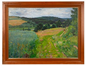 KONTAHOBA (?), (untitled figures in landscape), oil on canvas, signed lower right, signed and dated 1952 verso, ​​​​​​​58 x 78cm, 71 x 92cm overall.