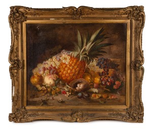 ARTIST UNKNOWN, (untitled still life with pineapple), oil on canvas, ​​​​​​​50 x 61cm, 67 x 79cm overall
