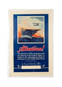 MATTHEW MURPHEY (1898-1943) 'Attention! The attention of all young men, who are citizens of the United States, is invited to the advantages incident to enlistment in the United States Navy', original 1940 colour poster, the artist's name at right in the p