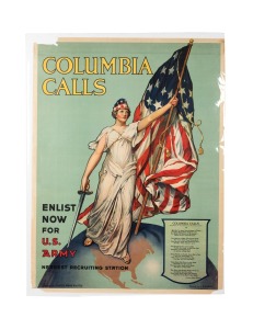 VINCENT ADERENTE (1880-1941) 'Columbia Calls - Enlist Now For U.S. Army - Nearest Recruiting Station', original c. 1916 colour poster, the artist's name at lower right in the plate, with designer Frances Adams Halsted's poem 'Columbia Calls' reproduced at