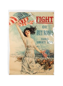 HOWARD CHANDLER CHRISTY (1872-1952) 'Fight Or Buy Bonds - Third Liberty Loan', original 1917 colour poster, the artist's name at bottom right in the plate, published by the United States Department of the Treasury, 102 x 72cm.