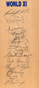 March 1996 Victorian Cricket Association Centenary Match at the M.C.G.: A full-sized ACB bat signed in full by the AUSTRALIA team (including Mark Taylor, Glenn McGrath, Steve Waugh & Jason Gillespie) and the WORLD XI (including Dean Jones, Aravinda da Sil - 3