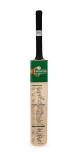 The 2001–02 Australia Tri-Nation Series (more commonly as the VB Series) was a One Day International (ODI) cricket series (14 matches) where Australia played host to New Zealand and South Africa. A full-sizedKookaburra bat with "VB SERIES 2001-02" decal, fully signed in ink by all three teams, including the captains, Steve Waugh, Shaun Pollock and Stephen Fleming. The Series was won by South Africa. South African Jonty Rhodes was the leading run scorer (345) and Shane Bond took 21 wickets