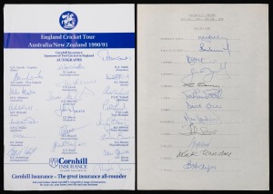 ENGLAND in AUSTRALIA: Dec.1978 - Jan.1979 Third Test at the MCG English Team sheet fully signed; and, the 1990/91 English Tour of Australia & New Zealand fully signed English Team sheet, (2 items).