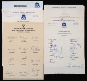 VICTORIAN TEAM SHEETS: Feb.1980 (Dav. Whatmore captain); Jan.1983 (G. Yallop captain); Nov. 1987 (G. Wood captain); March 1997 (T. Dodemaide captain); Oct. 1998 (South Australian team v Victoria; Greg Blewett captain); also New Zealand 1982/83 and a print