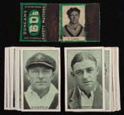 1934 AMALGAMATED PRESS LTD "Test Match Favourites", part set [23/40] of Australian and English Test Team cricketers. Also, a Lindwall match box label (Duncan's 60s in green). (24 items)