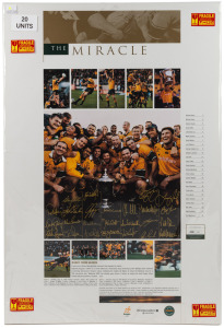 "The Miracle - Rugby From Heaven" limited edition posters (twenty from a limited edition of 500), signed by all 25 members of The Wallabies team which won the "Bledisloe Cup 2000" against The All Blacks. All with PWC /Legends CofA. Each overall 62 x 42cm. 205)