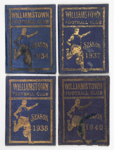 WILLIAMSTOWN FOOTBALL CLUB: 1934, 1937, 1938 and 1940 Membership cards, each with a handstamped number, printed list of office bearers and the club's fixtures for the year. (4).