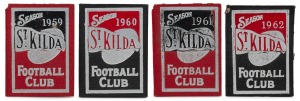 ST. KILDA FOOTBALL CLUB: 1959, 1960, 1961 and 1962 Membership tickets, each with fixture list, office bearers and holes punched for games attended. (4).