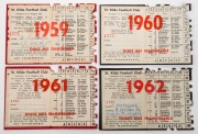 ST. KILDA FOOTBALL CLUB: 1959, 1960, 1961 and 1962 Membership tickets, each with fixture list, office bearers and holes punched for games attended. (4). - 2