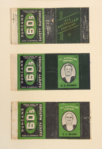 The 1938 Australian Team to England: A complete set of sixteen "Duncan's 60's Safety Matches" box wrappers plus a generic example (opened out) featuring portraits of the whole team, including C.W. Walker (South Australian wicket-keeper) who was chosen for