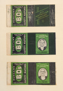 The 1938 Australian Team to England: A complete set of sixteen "Duncan's 60's Safety Matches" box wrappers plus a generic example (opened out) featuring portraits of the whole team, including C.W. Walker (South Australian wicket-keeper) who was chosen for