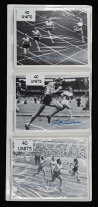 MARJORIE JACKSON, BETTY CUTHBERT & SHIRLEY STRICKLAND: A stock of 40 signed photographs of each of these great Australian athletes winning a gold medal: Jackson winning the 100m at the 1952 Helsinki Games, Cuthbert winning the 100m at the 1956 Melbourne G