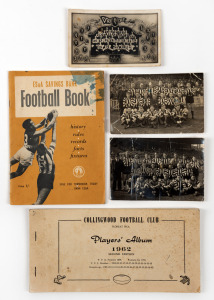 COLLINGWOOD: A 1927 Premiership team photo postcard by Studios Pty Ltd; two 1940s team photos by Charles Boyles; a "Collingwood Football Club Players' Album 1962 (2nd edition); and an ES&A Savings Bank Football Book with teh fixture for 1963. (5 items); 