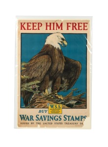 CHARLES LIVINGSTONE BULL (1874-1932) 'Keep Him Free - Buy War Savings Stamps - Issued By The United States Treasury Department', original 1917 colour poster, the artist's name at lower right in the plate, published by the United States Committee on Public